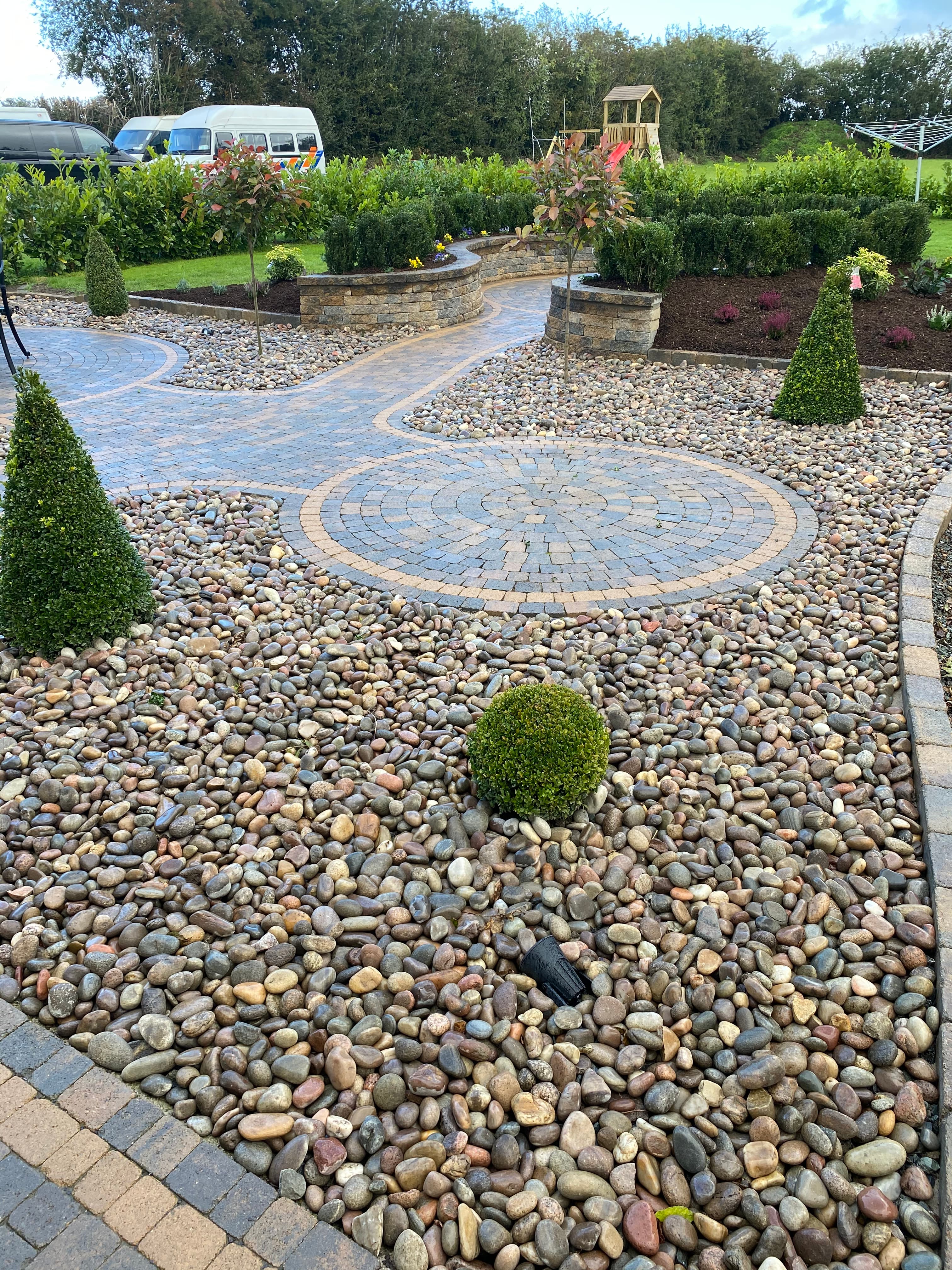 Circular paving path in backyard, Castletown, Meath