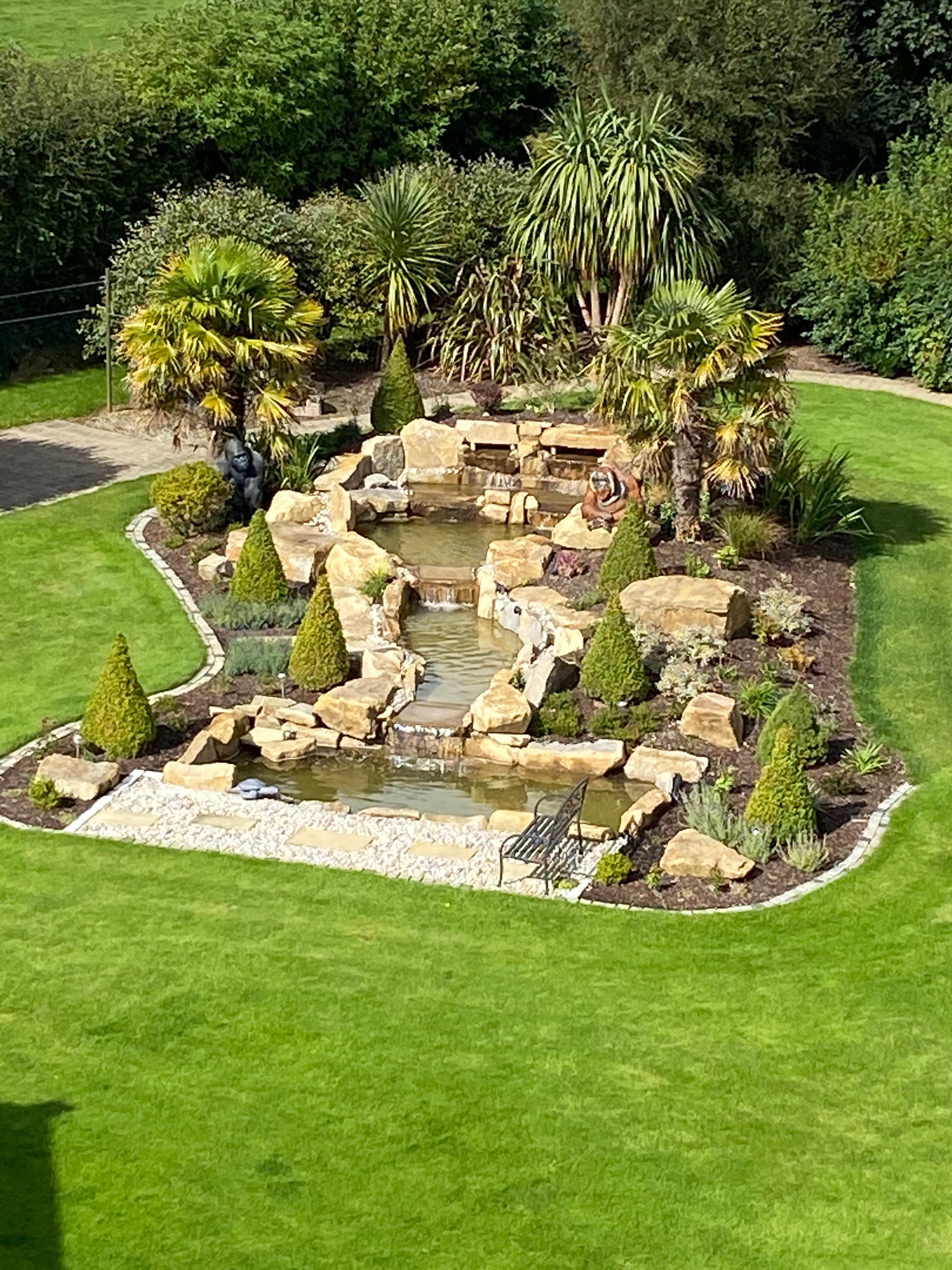 Patio beside sandstone waterfall in Castletown, Meath